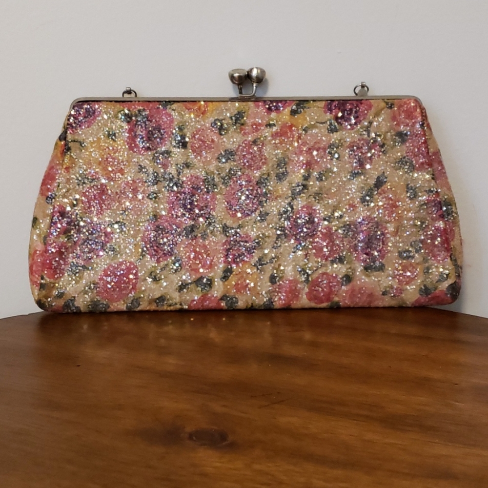 Vintage Glitter Floral Clutch